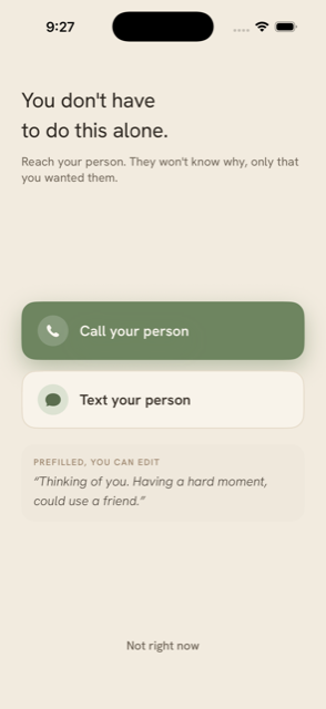 Screen offering to call or text your person with a prefilled message.